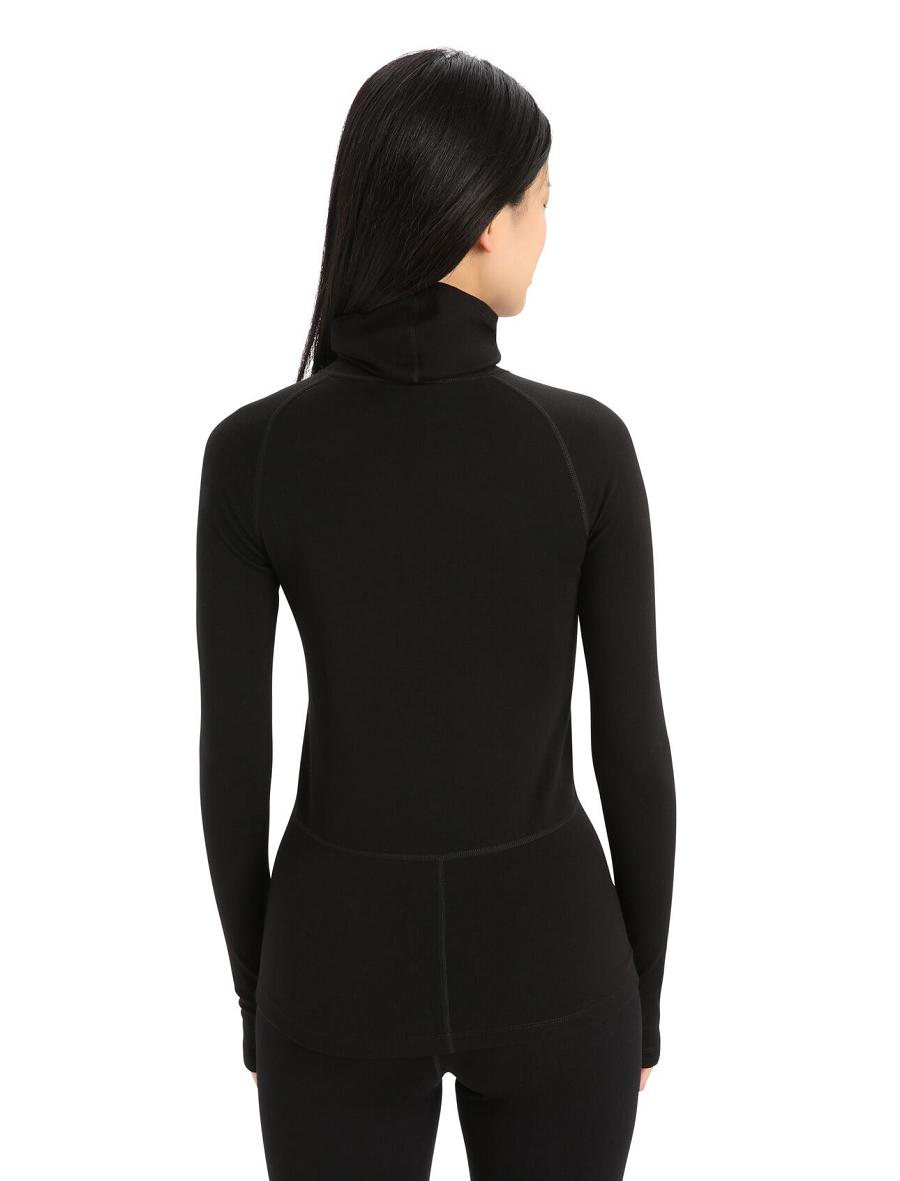 Black Women's Icebreaker MerinoFine™ Long Sleeve Roll Neck Base Layers | USA 1896XYUF